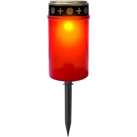 FUFRE LED Grablicht IP44 Wasserdicht Solar Grableuchte mit Einfügen, LED Grabkerze Solar Flammenlose Solar Kerzenlichter zum Jährlich Gedenken an Verwandten (Rot)