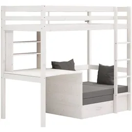 VCM Kids Hochbett, Couch, Lattenrost, Matratze, Schreibplatte und Regal weiss/hellgrau. - Weiß