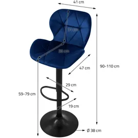 ML-Design Barhocker 2er Set, aus Samt, Blau, mit Rückenlehne und Fußstütze,