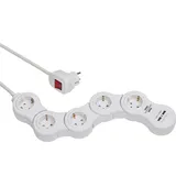 Brennenstuhl Vario Power bewegliche Steckdosenleiste mit USB-Ladefunktion, Schalter, 5-fach, weiß (1155350210)