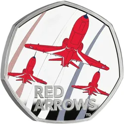 Großbritannien 2025: Kolorierte Jubiläums-Silbermünze "Red Arrows" - PP
