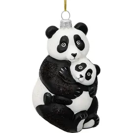 SIKORA BS736 Panda Bär mit Baby Christbaumschmuck Glas Figur Weihnachtsbaum Anhänger - Premium Line