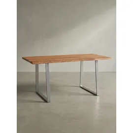 KADIMA DESIGN Schreibtisch Massivholz Baumkante Industrial 200x100 cm Akazie Premium mit Chromgestell Goldbraun Handarbeit Tarn Kollektion Kadima Design