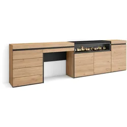 SKRAUT HOME Sideboard, Schrank, Buffet, Stauraum, 277x35x75cm, Schlafzimmer, Elektrokamin, Kommode, Frisiertisch, Moderner Stil, Eiche - 443_16