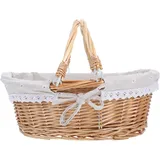 Hemobllo Picknickkorb aus Weide geflochten mit Henkel, Kleiner Weidenkorb für Kinder & Erwachsene, Weidenkorb mit Stofffutter für Picknick, Ostern, Obst & Aufbewahrung, Vintage Landhausstil