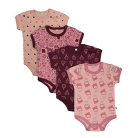 PIPPI - Kurzarm-Bodies Muster Mix 4-er Pack in altrosa/lila, Gr.74,