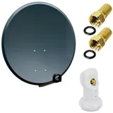 PremiumX Camping Satelliten-Komplettanlage 60cm Satellitenschüssel Aluminium SAT Single LNB 2x F-Stecker