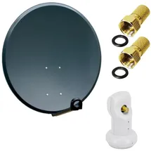 PremiumX Camping Satelliten-Komplettanlage 60cm Satellitenschüssel Aluminium SAT Single LNB 2x F-Stecker