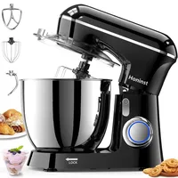 Honinst Küchenmaschine Knetmaschine, 10 P Stufen Teigknetmaschine, 1400W Teigmaschine, Rührmaschine mit 6.5L EdelstahlschüSsel, Schneebesen, Knethaken, Rührbesen & Spritzschutz zum Backen, Schwarz