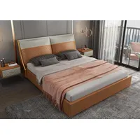 xl moebel gmbh Designer Bett Schlafzimmer Betten Textil Leder Hotel Luxus Polster Samt Stoff - Braun