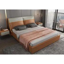 xl moebel gmbh Designer Bett Schlafzimmer Betten Textil Leder Hotel Luxus Polster Samt Stoff - Braun