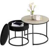VASAGLE Couchtisch rund, 2er Set, naturbeige-tintenschwarz
