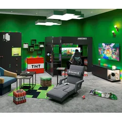 roba Minecraft Gaming-Bett mit Schreibtisch - 226,5x96x181cm - schwarz - Holz / Kunststoff