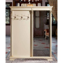 Casa Padrino Luxus Barock Garderobe mit Spiegel Creme / Gold - Massivholz Garderobe im Barockstil - Luxus Garderoben Möbel im Barockstil - Barock Möbel - Luxus Qualität - Made in Italy