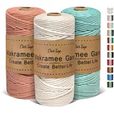 OurTop Premium Makramee Garn 3er Set, 3mm x 100m Macrame Cord Makramee Schnur Makramee Kordel, Garn für DIY Handwerk, Weben Dekoration, Hängepflanze Pflanze Aufhänger(Natur, Wasserblau, Dunkelrosa)