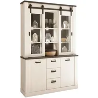 Furn.design Buffetschrank Weiß, Anthrazit, Landhaus Vitrinenschrank 133 x 201