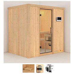 Karibu Sauna Finja, BxTxH: 196 x 151 x 198 cm, 68 mm, (Set) 3,6-kW-Plug & Play Ofen mit externer Steuerung beige