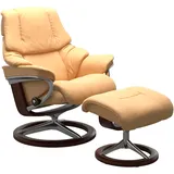 Stressless Relaxsessel STRESSLESS "Reno" Sessel Gr. Leder BATICK, Signature Base Braun-S, B/H/T: 79 cm x 99 cm x 75 cm, gelb (yellow) mit Signature Base, Größe S, M & L, Gestell Braun