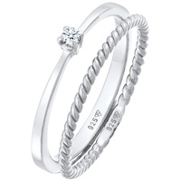 Elli DIAMONDS Diamant (0.03 ct.) Kordel 2er Ring Set 925 Silber 52 Damen