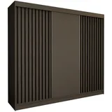 AX Living Schwebetürenschrank, Grau, Schwarz, Kunststoff, Teilmassiv,Kiefer, Rechteckig, 240x216.1x61 cm, Hergestellt in Europa, FSC Mix, Reach, Schlafzimmer, Kleiderschränke, Schwebetürenschränke