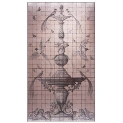 Casa Padrino Luxus Barock Deko Wandgemälde Brunnen & Vögel Rosa / Grau 155 x H. 280 cm - Handgefertigte & Handbemalte Naturstein Mosaik Fliesen - Barock Wanddeko - Edel & Prunkvoll