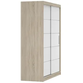 fabryka mebli idźczak Schwebetürenschrank Kleiderschrank Schrank 150 cm Sonoma/Weiß mit Zierleisten Vista 06 - Hellbraun