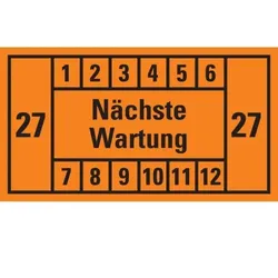 Dreifke® Prüfplakette Nächste Wartung 27, orange, Dokumentenfolie, 45x25mm, 12 St/Bogen