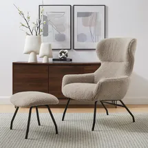 SalesFever Sessel Eloise Teddyfell 79 x 103 x 82 cm taupe mit Hocker
