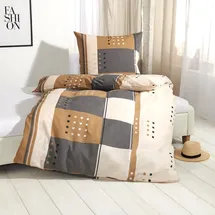 Traumschlaf Seersucker Kariert Beige 160 x 210 cm + 65 x 100 cm
