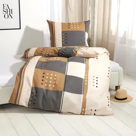 Traumschlaf Seersucker Kariert Beige 160 x 210 cm + 65 x 100 cm