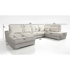 Fun Möbel Wohnlandschaft, Beige, Ottomane links, 401x88x226 cm, Wohnzimmer, Sofas & Couches, Wohnlandschaften, Wohnlandschaften in U-Form
