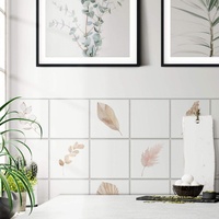 selbstklebende Fliesenaufkleber Möbelfolie modern 10x10cm Aquarell Blätter Klebefolie 12er Set