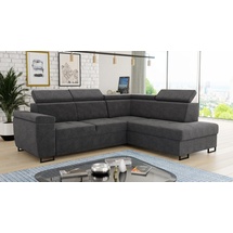Sofnet Ecksofa Natan mit Schlaffunktion und einstellbare Kopfstützen - Wohnlandschaft mit Metallfüßen, Couchgarnitur, Bettkasten, Sofa (Ecksofa Rechts,... Dunkelgrau