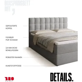 bromarkt Boxspringbett mit 2 Bettkasten, Bonell-Matratze, Polsterbett, Bett Hellgrau Malmo 90, 160 x 200 cm) - Grau