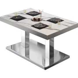 GGM Möbel Bistro Loungetisch 110 x 60 x 41 cm Weiß Marmor/Edelstahl