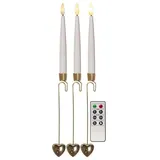 Star Trading Led Baumkerzen ,flamme' mit Goldenen Kerzenhaltern, kabellos Herzdekor, 8 Stück, Batterie, + Fernbedienung, Weiß-gold, H 31cm