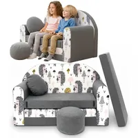 TUPPI Kindersofa mit Schlaffunktion 168x98 cm - Kindersofa Ausklappbar - Kinder Sofa für Kinderzimmer - Samtweicher Velours - 4-teilig inkl. Kissen & Puff
