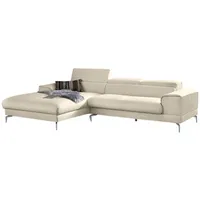 Ecksofa W.SCHILLIG "piedroo, Designsofa mit tollem Sitzkomfort, bequem und elegant, L-Form", grau (eisgrau z59), B:303cm H:70cm T:193cm, Longlife Xtra-Leder Z59: Glattleder mit modischer Prägung. Hautstärke 0, 9 - 1, 1 mm, Sofas, Kopfteilverstellung, wahlweise mit Sitztiefenverstellung, Breite 303cm