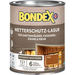 BONDEX Wetterschutz-Lasur für Aussen, Holz-Schutz, UV-Schutz, seidenmatt, Teak, 0,75 l
