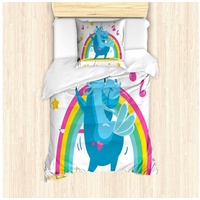 Bettwäsche Milbensicher Allergiker geeignet mit Kissenbezug, Abakuhaus, Microfaser, Unicorn-Party Cartoon-Pferd bunt 135 cm x 200 cm