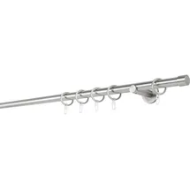 MYDECO ondeco Gardinenstange auf Maß 20mm Cap 1-lauf Vorhangstange Wandträger 6,5cm Stilgarnitur mit Ringen für Vorhänge Edelstahl-Optik 120cm