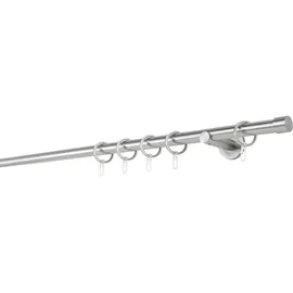 MYDECO ondeco Gardinenstange auf Maß 20mm Cap 1-lauf Vorhangstange Wandträger 6,5cm Stilgarnitur mit Ringen für Vorhänge Edelstahl-Optik 120cm