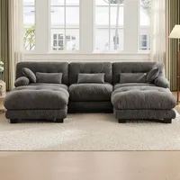 Abrihome Ecksofa U-Form Modulares Sofa in Samt, 5-Sitzer-Wolkensofa mit Schlaffunktion, Wohnzimmersofa mit 100% Memory-Schaum-Polsterung, Grau - Grau
