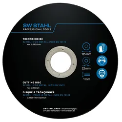 SWSTAHL Trennscheibe für Metall, 125 x 1,0 22 mm, 10 Stück Trennscheibe, Winkelschleifer  82319L