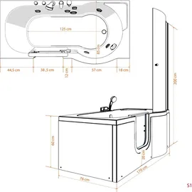 AcquaVapore Seniorendusche und Wanne mit Whirlpool S12D-WP-L Dusche 170x85