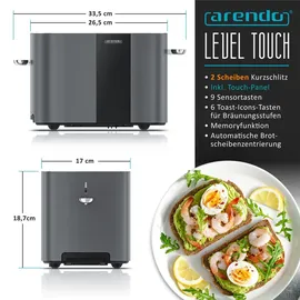 Arendo Toaster Edelstahl, 800W, Display mit Restzeitanzeige, Brötchenaufsatz, Defrost Funktion, Wärmeisolierendes Gehäuse, Touch Dis... - Grau