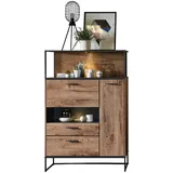 Livetastic Highboard, Graphit, Eiche, Metall, 3 (2x Holzböden / 1x Glasboden) Fächer, 2 Schubladen, 99x151x38 cm, Made in EU, Typenauswahl, - Sideboards, Highboards