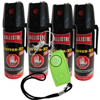 Pfeffer-KO Jet 50ml Spray - Verteidigungsspray gegen Tiere | SPARSET - 4X Abwehrspray 5m Sprühweite Inklusive 1x Taschen-Alarm 120 dB Panikknopf Verteidigung | Pfefferspray aus Deutscher Herstellung