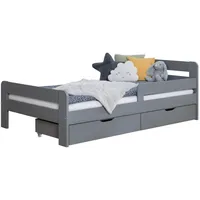 TICAA Einzelbett Kinderbett Jugendbett, Bennet mit Schubkasten Rausfallschutz & Lattenrost für Schlafzimmer, Kinderzimmer Kiefer Massivholz Bettgestell 90 x 200 cm