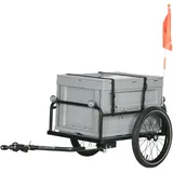HOMCOM Fahrradanhänger mit Aufbewahrungsbox, abnehmbar und faltbar, 65 l, Reifen und Sicherheitsreflektoren, maximale Belastung 40 kg, Grau